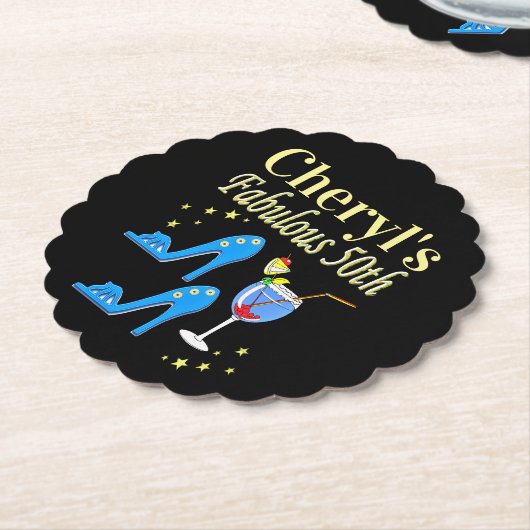 PRACHTIG BLAUW 50E VERJAARDAG ONTWERP KARTONNEN ONDERZETTERS (Gekanteld)