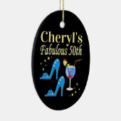 PRACHTIG BLAUW 50E VERJAARDAG ONTWERP KERAMISCH ORNAMENT (Rechts)