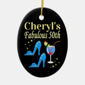 PRACHTIG BLAUW 50E VERJAARDAG ONTWERP KERAMISCH ORNAMENT (Voorkant)