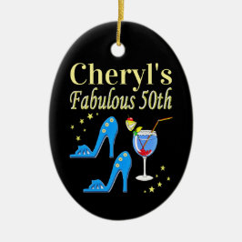 PRACHTIG BLAUW 50E VERJAARDAG ONTWERP KERAMISCH ORNAMENT