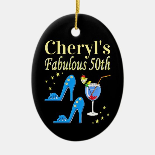 PRACHTIG BLAUW 50E VERJAARDAG ONTWERP KERAMISCH ORNAMENT (Voorkant)