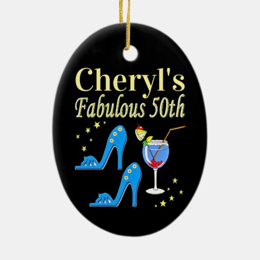 PRACHTIG BLAUW 50E VERJAARDAG ONTWERP KERAMISCH ORNAMENT (Achterkant)