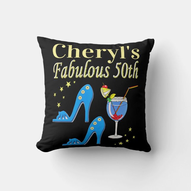 PRACHTIG BLAUW 50E VERJAARDAG ONTWERP KUSSEN (Voorkant)