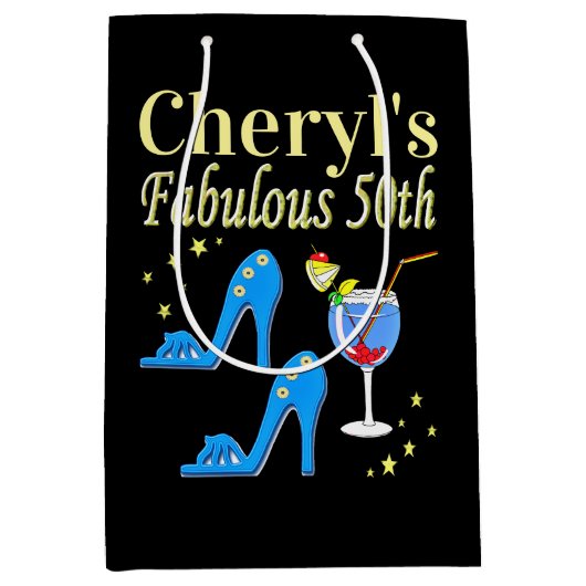 PRACHTIG BLAUW 50E VERJAARDAG ONTWERP MEDIUM CADEAUZAKJE (Voorkant)