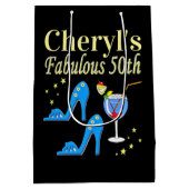 PRACHTIG BLAUW 50E VERJAARDAG ONTWERP MEDIUM CADEAUZAKJE (Achterkant)