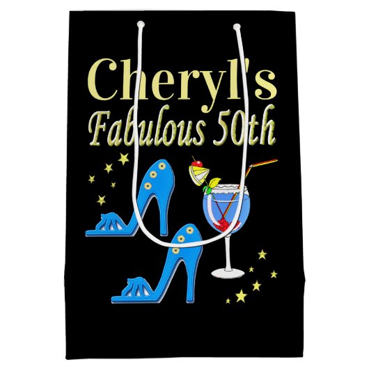 PRACHTIG BLAUW 50E VERJAARDAG ONTWERP MEDIUM CADEAUZAKJE (Achterkant)