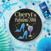 PRACHTIG BLAUW 50E VERJAARDAG ONTWERP PAPIEREN BORDJE (Feest)