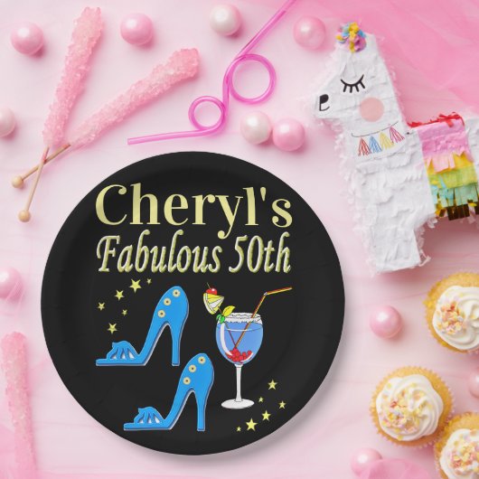 PRACHTIG BLAUW 50E VERJAARDAG ONTWERP PAPIEREN BORDJE (Feest)