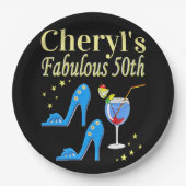 PRACHTIG BLAUW 50E VERJAARDAG ONTWERP PAPIEREN BORDJE (Voorkant)