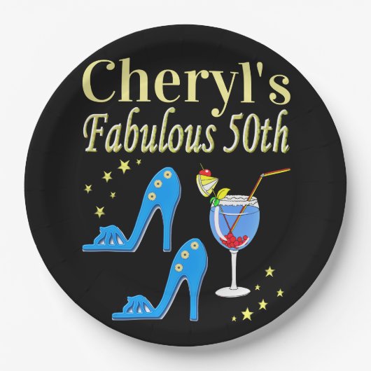 PRACHTIG BLAUW 50E VERJAARDAG ONTWERP PAPIEREN BORDJE (Voorkant)