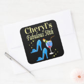 PRACHTIG BLAUW 50E VERJAARDAG ONTWERP VIERKANTE STICKER (Envelop)