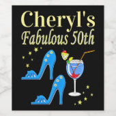 PRACHTIG BLAUW 50E VERJAARDAG ONTWERP WIJN ETIKET (Enkel label)