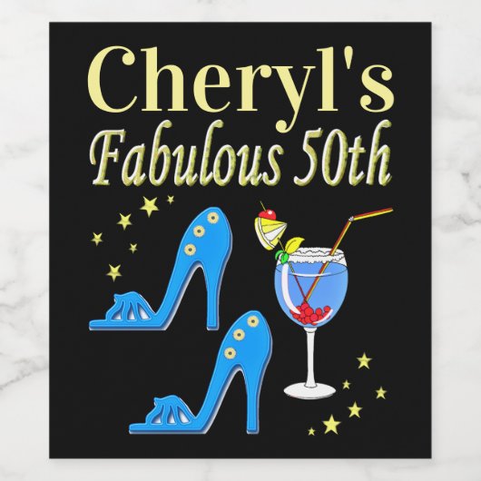 PRACHTIG BLAUW 50E VERJAARDAG ONTWERP WIJN ETIKET (Enkel label)