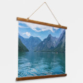 Prachtig blauw bergmeer - romantisch landschap hangend wandkleed (Gebogen)