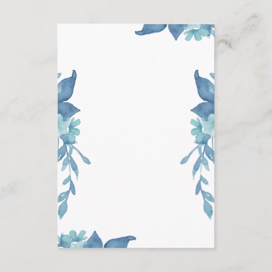 Prachtig blauw bloemenbruiloft gastendetail informatiekaartje (Achterkant)
