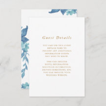 Prachtig blauw bloemenbruiloft gastendetail