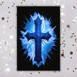 Prachtig blauw Christelijk kruis op zwart | Foto Afdruk