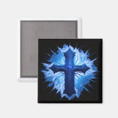 Prachtig blauw Christelijk kruis op zwart | Magneet (Voorkant / Achterkant)