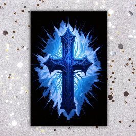 Prachtig blauw Christelijk kruis op zwart | Poster