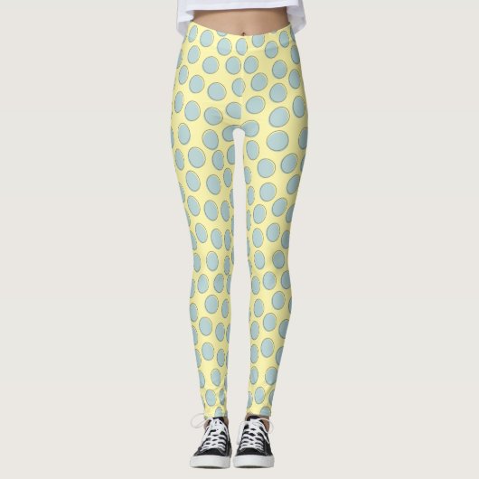 Prachtig blauw en crème wit Polka Dot Pattern Leggings (Voorkant)