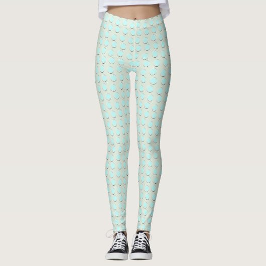 Prachtig blauw en HoneyDew Polka Dot Pattern Leggings (Voorkant)