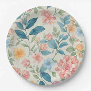 Prachtig blauw en roze bloemontwerp papieren bordje