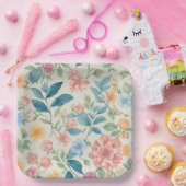 Prachtig blauw en roze bloemontwerp papieren bordje (Feest)