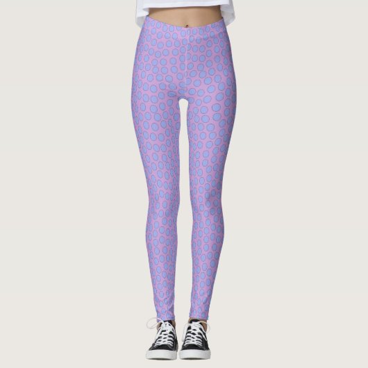 Prachtig blauw en Wisteria Polka Dot Pattern Leggings (Voorkant)