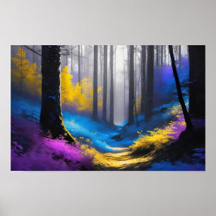 Prachtig Blauw Geel en Paarse Mysterieus Bos Poster