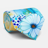 Prachtig blauw geel Floral Rozen Patroon Stropdas (Opgerold)