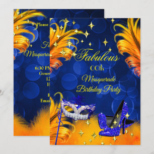 Prachtig Blauw Geel Maskerade Verjaardagsfeestje Kaart