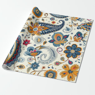 Prachtig blauw geel Paisley patroon Cadeaupapier