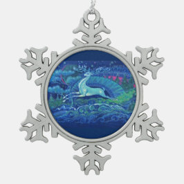 Prachtig blauw Russisch rendier Tin Sneeuwvlok Ornament