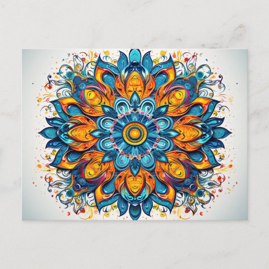 Prachtig blauw Sinaasappel Mandala geometrisch pat Briefkaart (Voorkant)