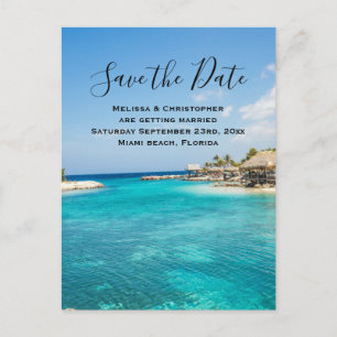 Prachtig blauw tropisch strand Save the Date Weddi Uitnodiging Briefkaart