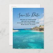 Prachtig blauw tropisch strand Save the Date Weddi Uitnodiging Briefkaart (Voorkant / Achterkant)