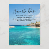 Prachtig blauw tropisch strand Save the Date Weddi Uitnodiging Briefkaart (Voorkant)