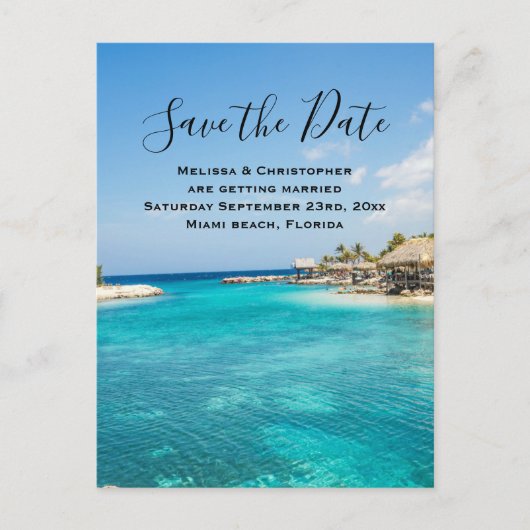 Prachtig blauw tropisch strand Save the Date Weddi Uitnodiging Briefkaart (Voorkant)