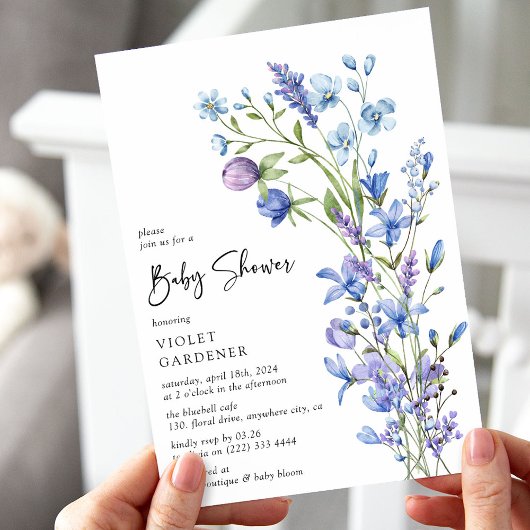 Prachtig blauw Wildflower Baby shower Kaart