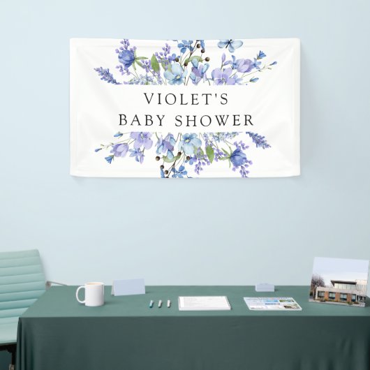 Prachtig blauw Wildflower Baby shower Spandoek (Beurs)