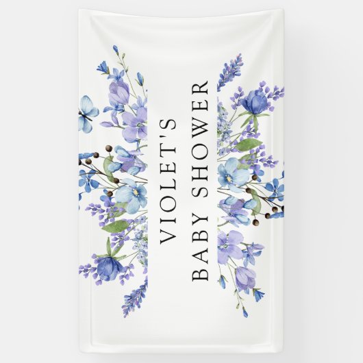 Prachtig blauw Wildflower Baby shower Spandoek (Verticaal)