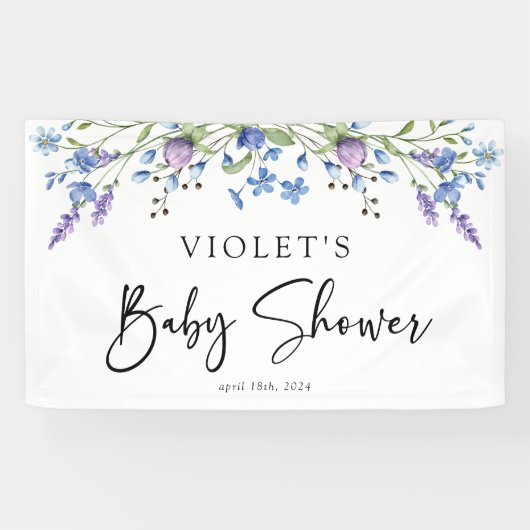 Prachtig blauw Wildflower Baby shower Spandoek (Horizontaal)