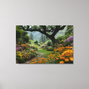 Prachtig Bloeiend Bladerdak Tuinpad Canvas Afdruk