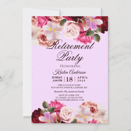 Prachtig Bloemen Boeket Pensioen Party Kaart (Voorkant)