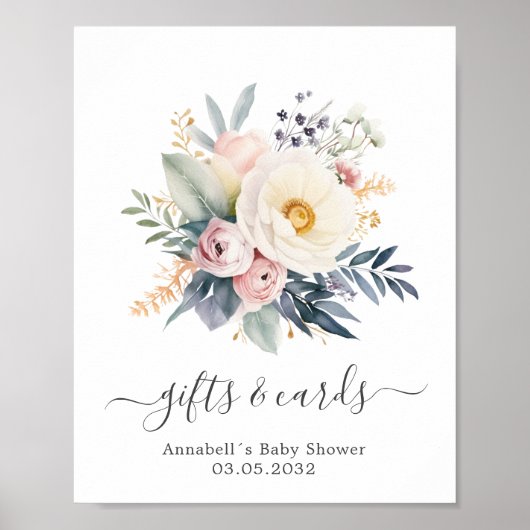 Prachtig bloemenboeket, baby shower poster (Voorkant)