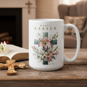 Prachtig bloemenkruis Christelijk Pasen Koffiemok