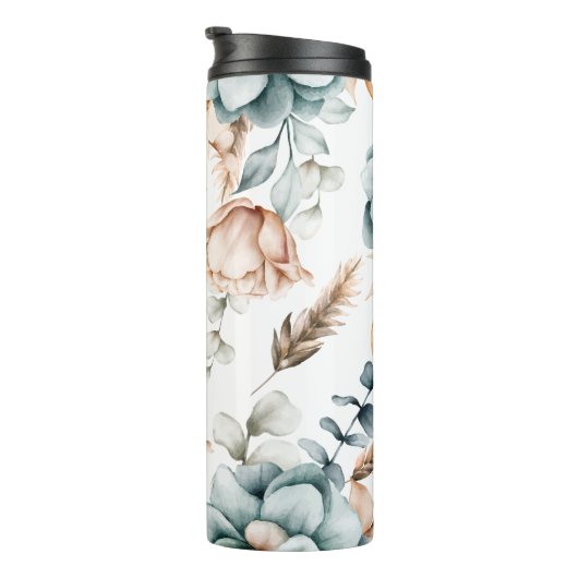 Prachtig bloemennaadloos patroon met  thermosbeker (Geroteerd rechts)