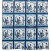 Prachtig bloemenpaleis chinoiserie toile monogram douchegordijn (Voorkant)