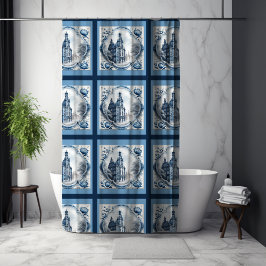 Prachtig bloemenpaleis chinoiserie toile monogram douchegordijn