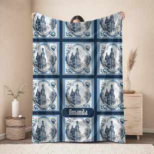 Prachtig bloemenpaleis chinoiserie toile monogram fleece deken